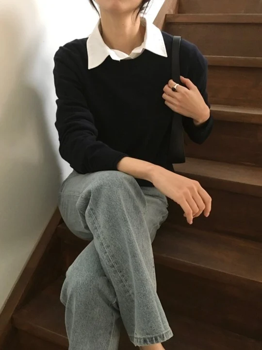 Wool Cashmere Double Lipped Round Neck Knit Pullover Wool Cashmere Double Lipped Round Neck Knit Pullover