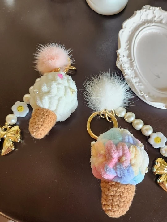 Icecream Pompom Strap Keyring Icecream Pompom Strap Keyring