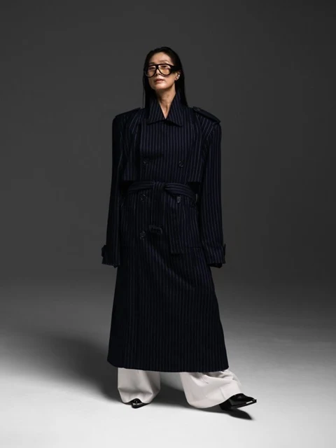 Pin Striped Padded Oversize Trench Coat Pin Striped Padded Oversize Trench Coat