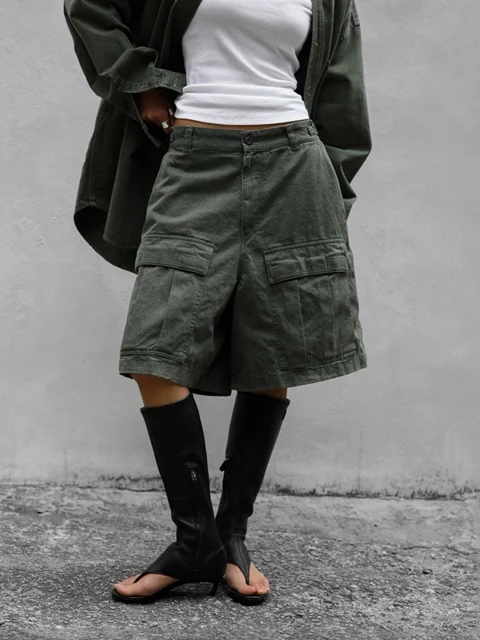 Washed Cotton Cargo Bermuda Shorts