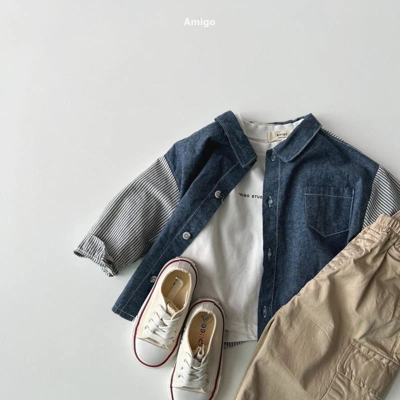 Amigo - Korean Baby Fashion - #babyoutfit - Half Denim Shirt - 9