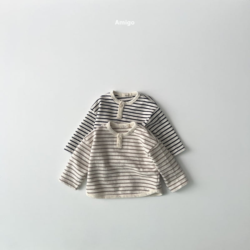 Amigo - Korean Baby Fashion - #babyoutfit - Button Stripe Tee - 2