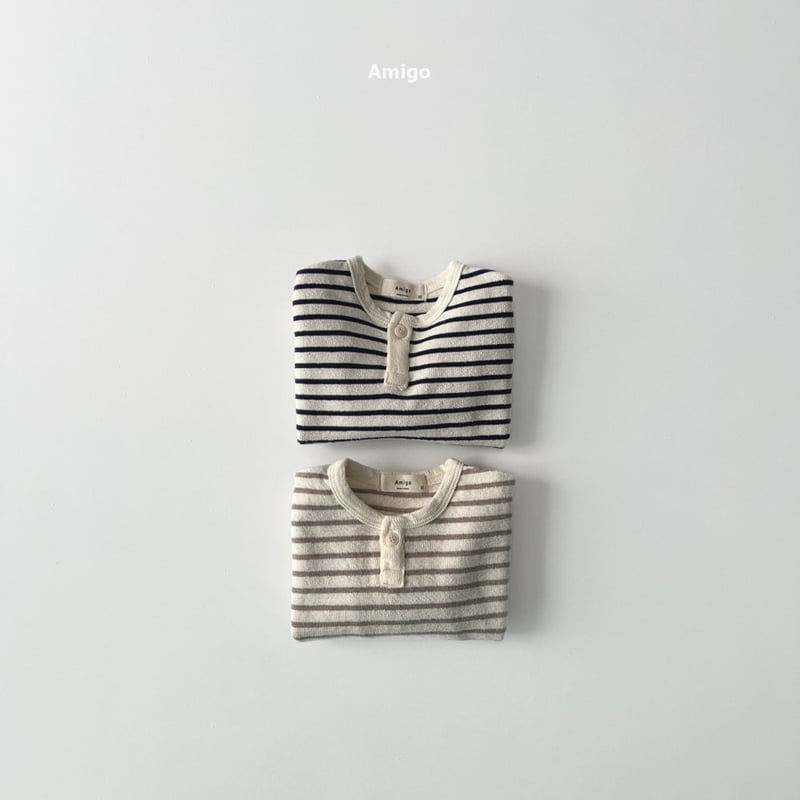Amigo - Korean Baby Fashion - #babyoutfit - Button Stripe Tee - 3