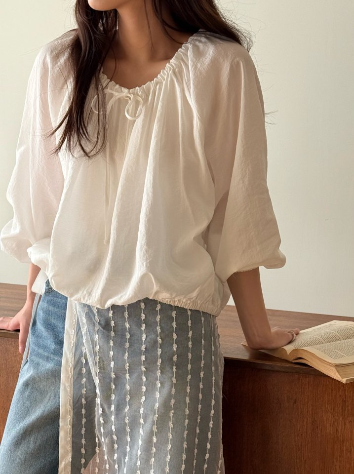 Amygrace - Korean Women Fashion - #momslook - Lady Shirring Blouse - 2