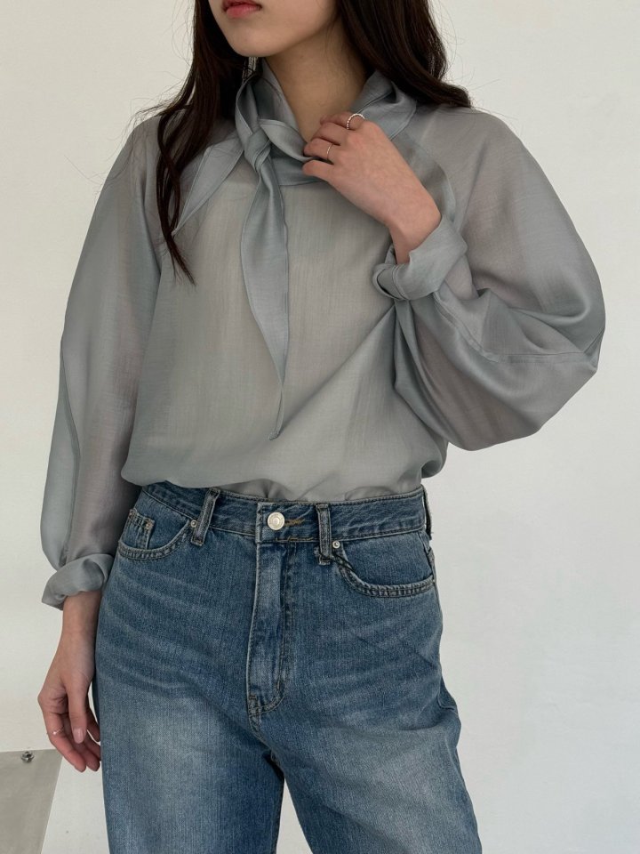 Amygrace - Korean Women Fashion - #momslook - Free Tie Blouse - 2