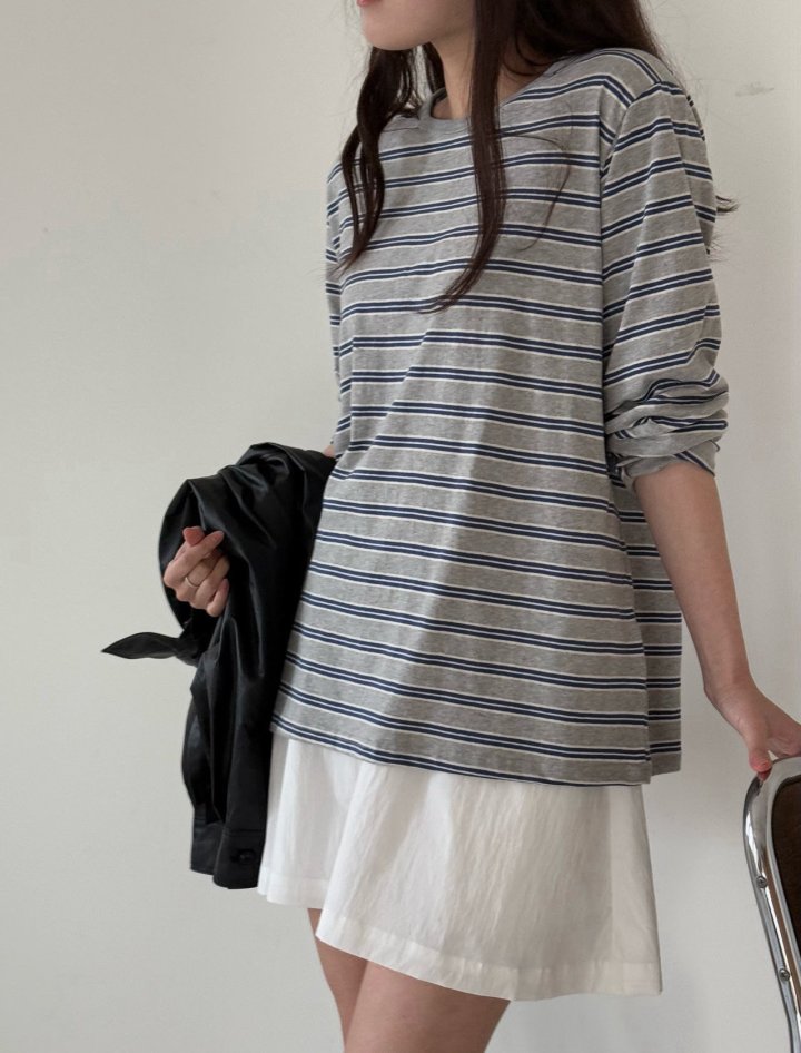 Amygrace - Korean Women Fashion - #momslook - Seven Stripe Tee - 9