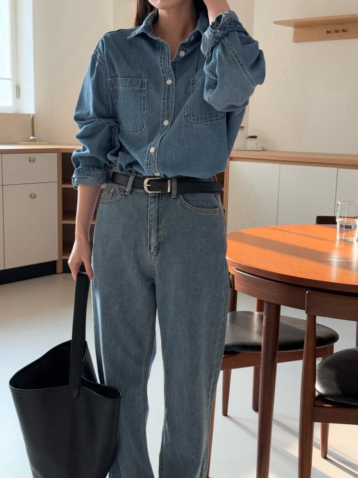 Amygrace - Korean Women Fashion - #momslook - Clean Denim Shirt - 6