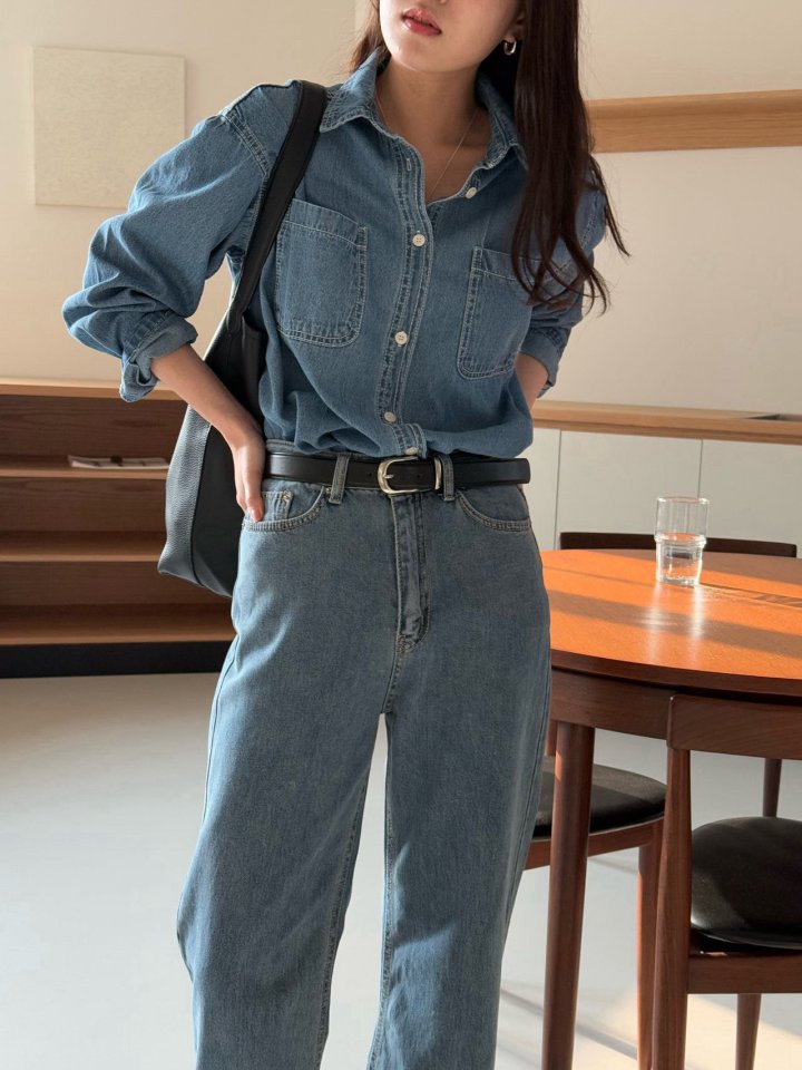 Amygrace - Korean Women Fashion - #momslook - Clean Denim Shirt - 8