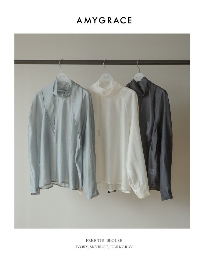Amygrace - Korean Women Fashion - #romanticstyle - Free Tie Blouse - 10