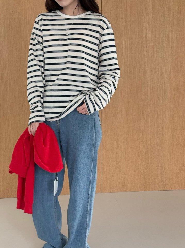 Amygrace - Korean Women Fashion - #romanticstyle - Seven Stripe Tee - 5