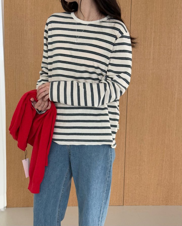Amygrace - Korean Women Fashion - #shopsmall - Seven Stripe Tee - 6