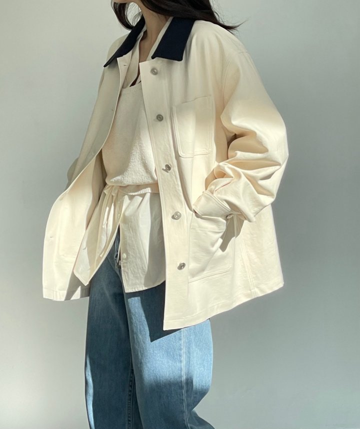 Amygrace - Korean Women Fashion - #vintageinspired - French Cotton Work Jacket - 7