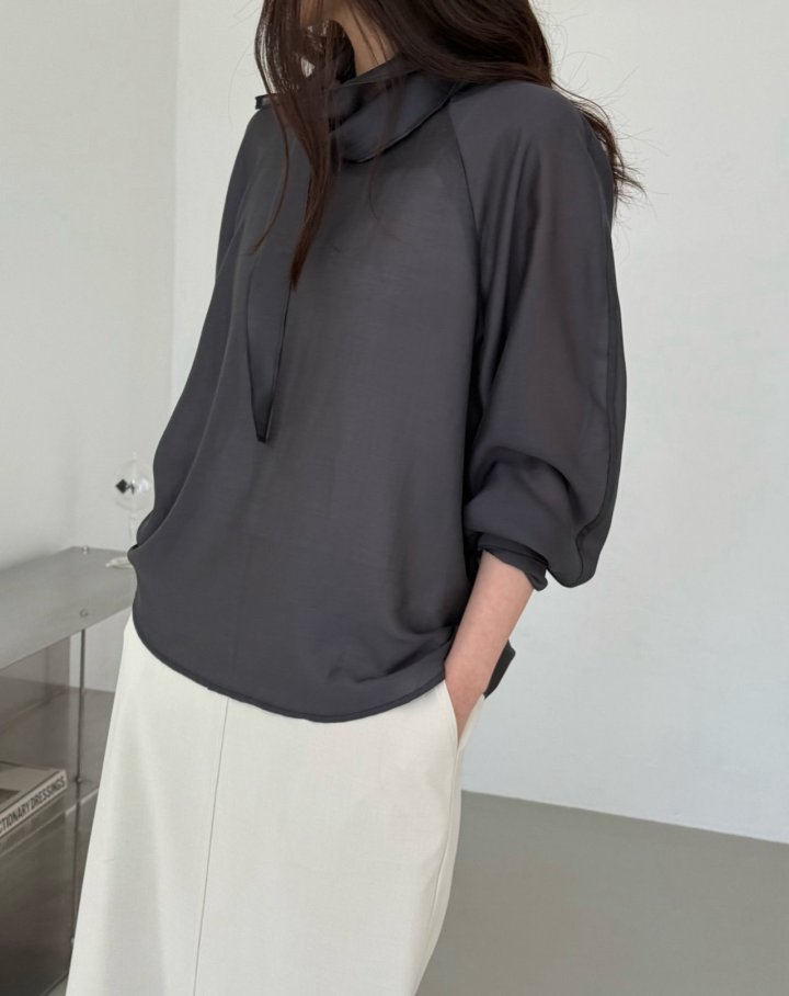 Amygrace - Korean Women Fashion - #vintageinspired - Free Tie Blouse - 6