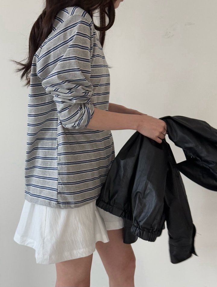 Amygrace - Korean Women Fashion - #vintagekidsstyle - Seven Stripe Tee - 2
