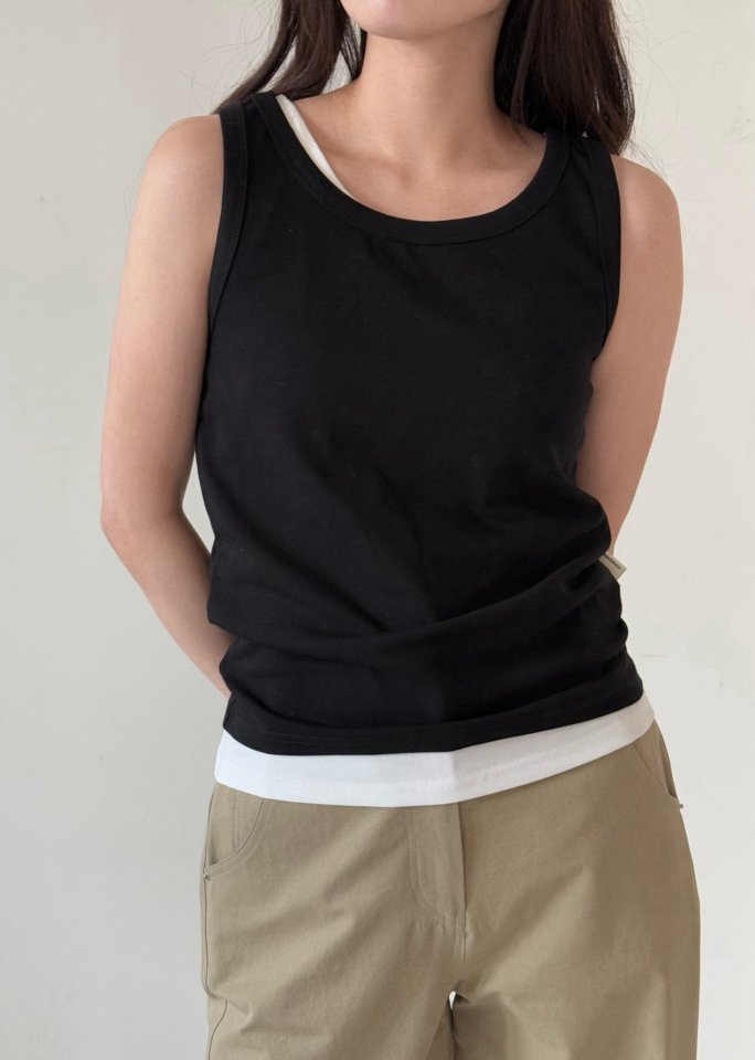 Amygrace - Korean Women Fashion - #womensfashion - Bounce Cotton Sleeveless Tee - 6