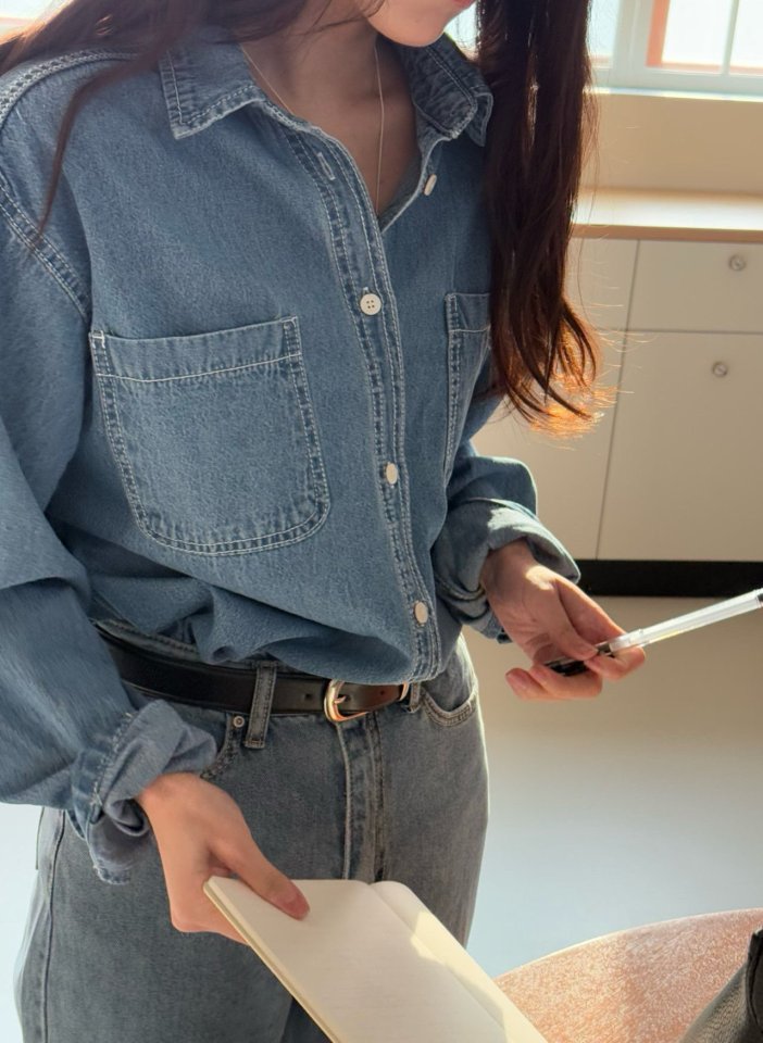 Amygrace - Korean Women Fashion - #womensfashion - Clean Denim Shirt - 7