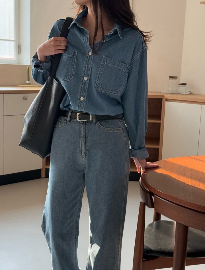 Amygrace - Korean Women Fashion - #womensfashion - Clean Denim Shirt - 9