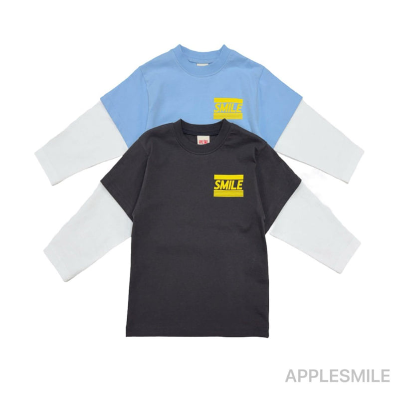 Apple Smile - Korean Children Fashion - #littlefashionista - Smile Double Sleeve Tee