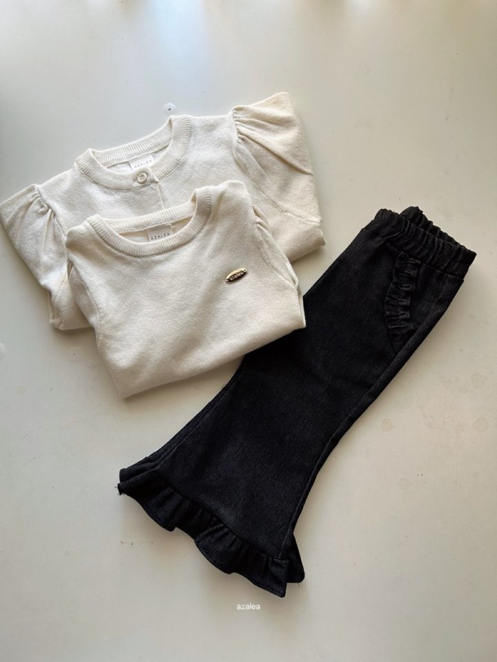 Azalea - Korean Children Fashion - #kidsstore - Denim Frill Bootcut Pants - 4