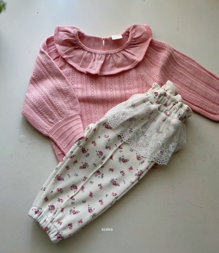 Azalea - Korean Children Fashion - #minifashionista - Eyelet Frill Knit - 3