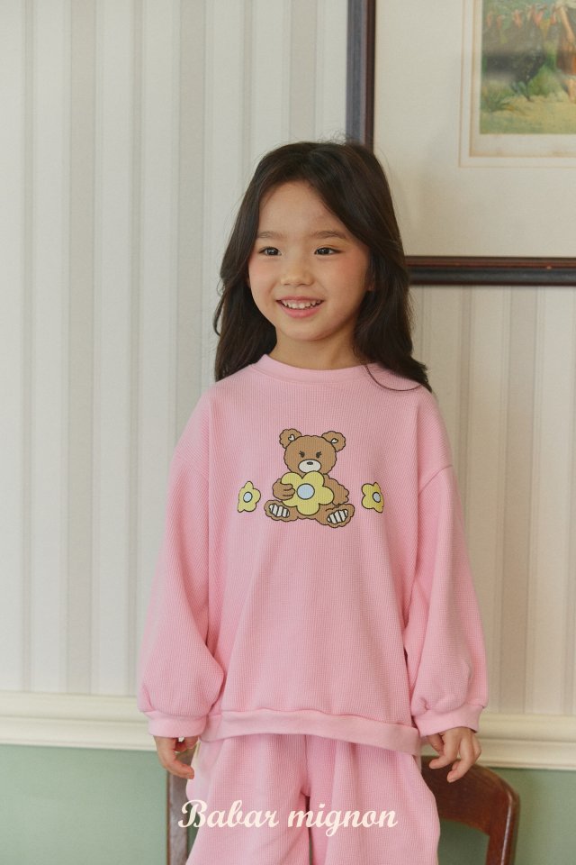 Babar Mignon - Korean Children Fashion - #childrensboutique - Waffle Bear Top Bottom Set - 10