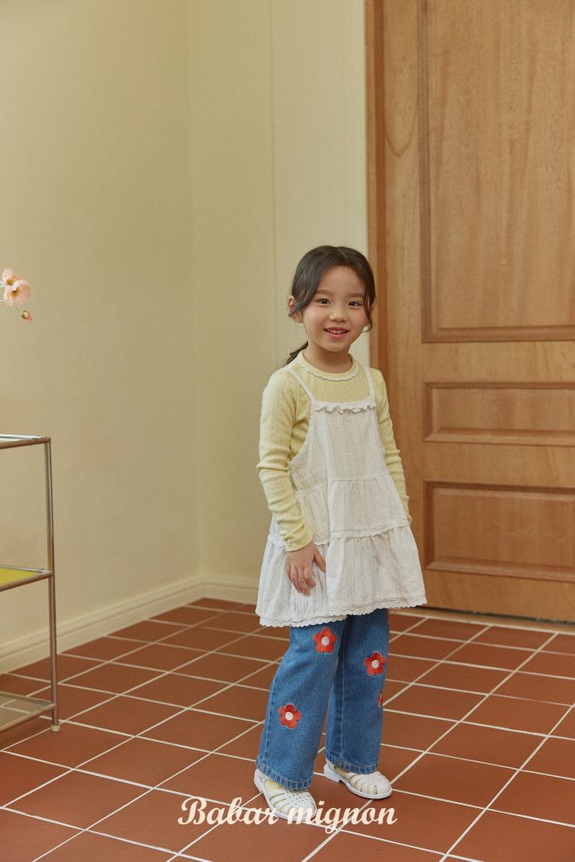 Babar Mignon - Korean Children Fashion - #kidsshorts - Flower Embroidery Jeans - 4