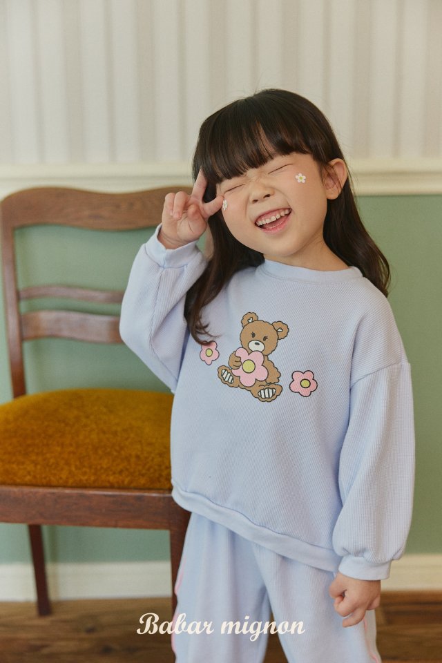 Babar Mignon - Korean Children Fashion - #kidsstore - Waffle Bear Top Bottom Set