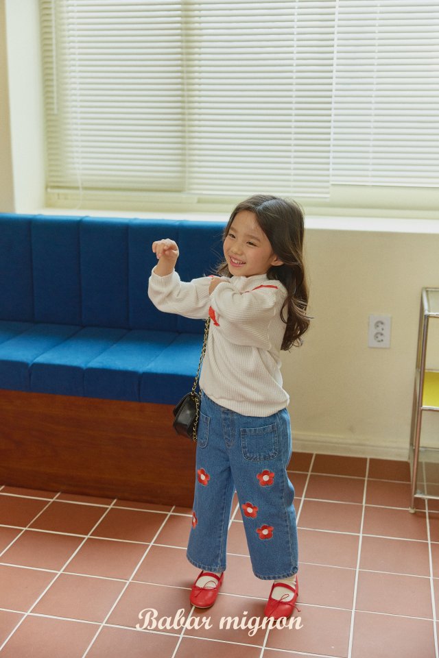 Babar Mignon - Korean Children Fashion - #toddlerclothing - Flower Embroidery Jeans - 12