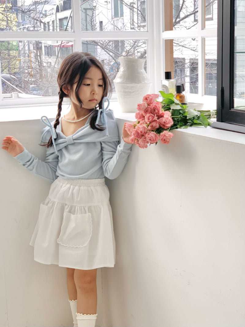 Bailey - Korean Children Fashion - #childofig - Ribbon Open Shoulder Tee - 3