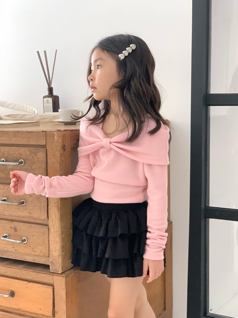 Bailey - Korean Children Fashion - #kidzfashiontrend - Ribbon Open Shoulder Tee - 10