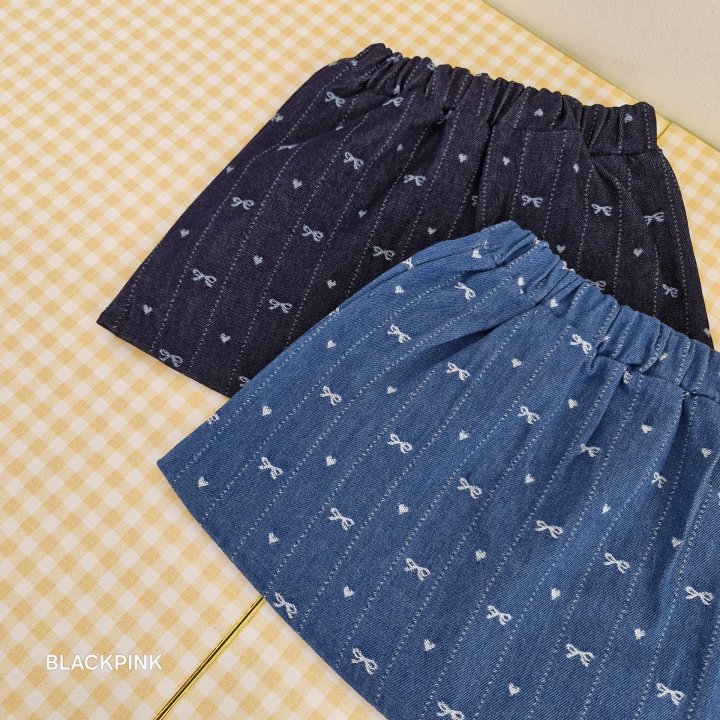 Black Pink - Korean Children Fashion - #Kfashion4kids - Ribbon Heart Denim Skirt - 3