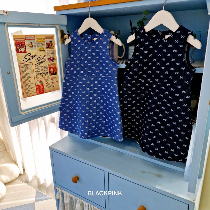 Black Pink - Korean Children Fashion - #childrensboutique - Ribbon Denim One-piece - 8