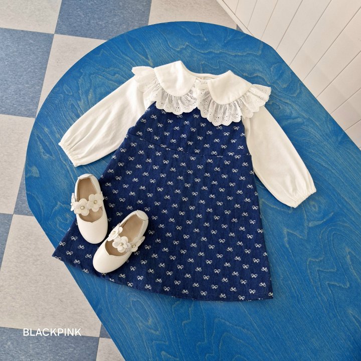 Black Pink - Korean Children Fashion - #fashionkids - Ribbon Denim One-piece - 11