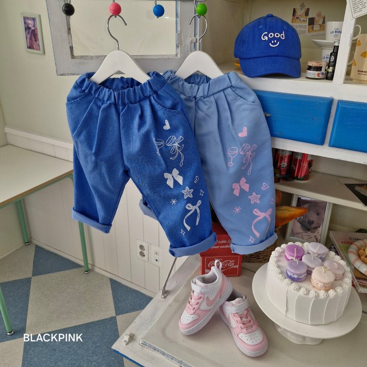 Black Pink - Korean Children Fashion - #fashionkids - Denim Printed Pants