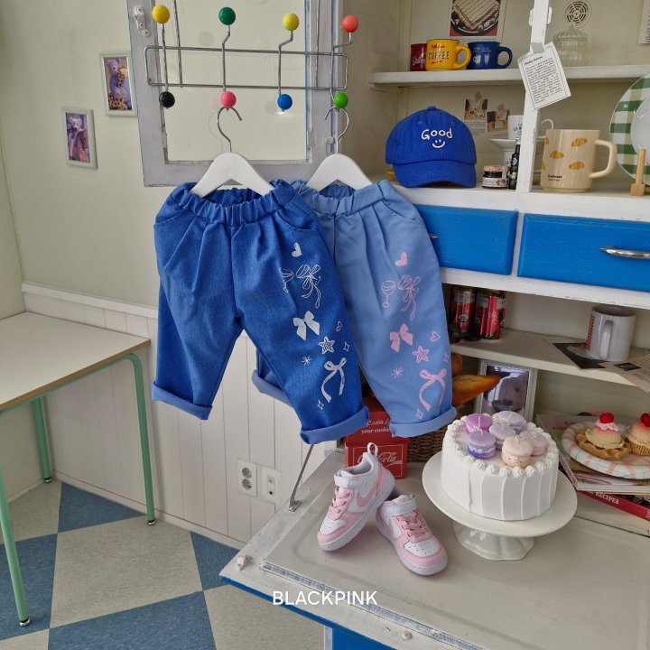 Black Pink - Korean Children Fashion - #kidsshorts - Denim Printed Pants - 2