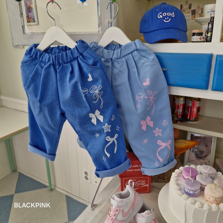 Black Pink - Korean Children Fashion - #kidsstore - Denim Printed Pants - 3