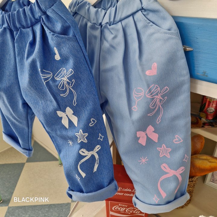 Black Pink - Korean Children Fashion - #kidsstore - Denim Printed Pants - 4