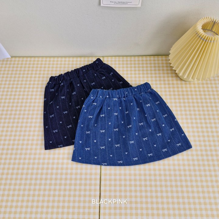 Black Pink - Korean Children Fashion - #kidzfashiontrend - Ribbon Heart Denim Skirt - 2