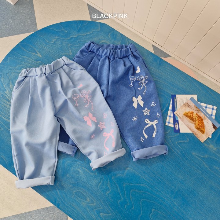 Black Pink - Korean Children Fashion - #littlefashionista - Denim Printed Pants - 6