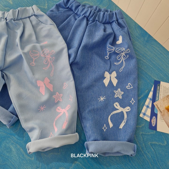 Black Pink - Korean Children Fashion - #minifashionista - Denim Printed Pants - 8