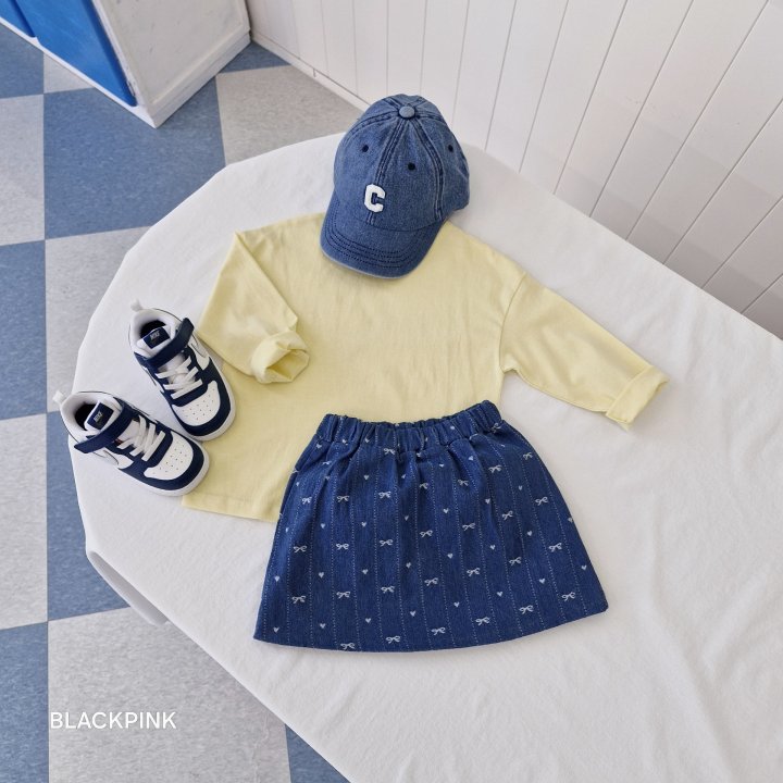 Black Pink - Korean Children Fashion - #minifashionista - Ribbon Heart Denim Skirt - 6