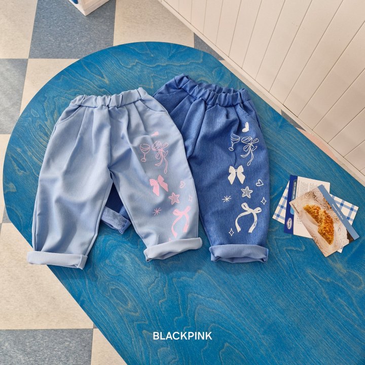 Black Pink - Korean Children Fashion - #prettylittlegirls - Denim Printed Pants - 9