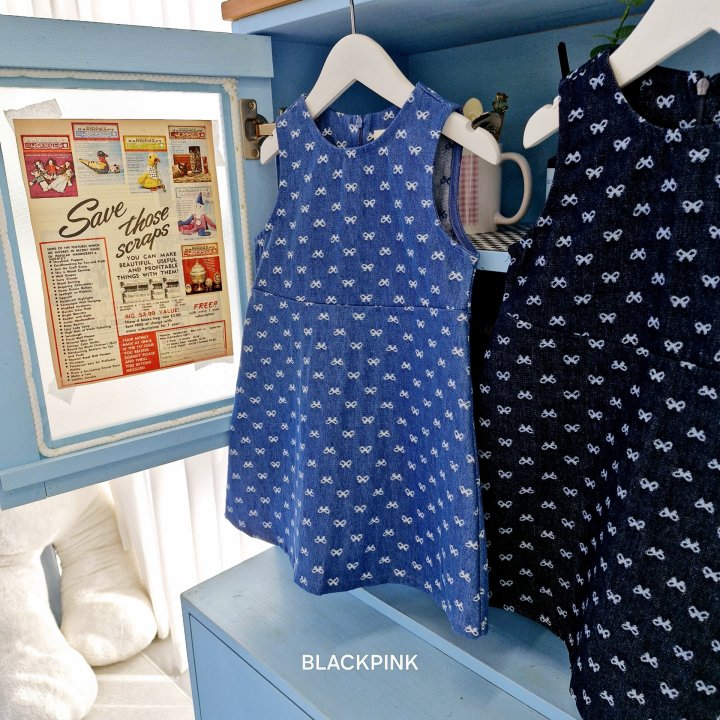 Black Pink - Korean Children Fashion - #stylishchildhood - Ribbon Denim One-piece - 6