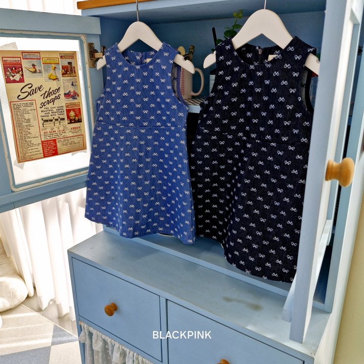 Black Pink - Korean Children Fashion - #toddlerclothing - Ribbon Denim One-piece - 5