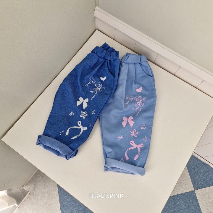 Black Pink - Korean Children Fashion - #toddlerclothing - Denim Printed Pants - 11