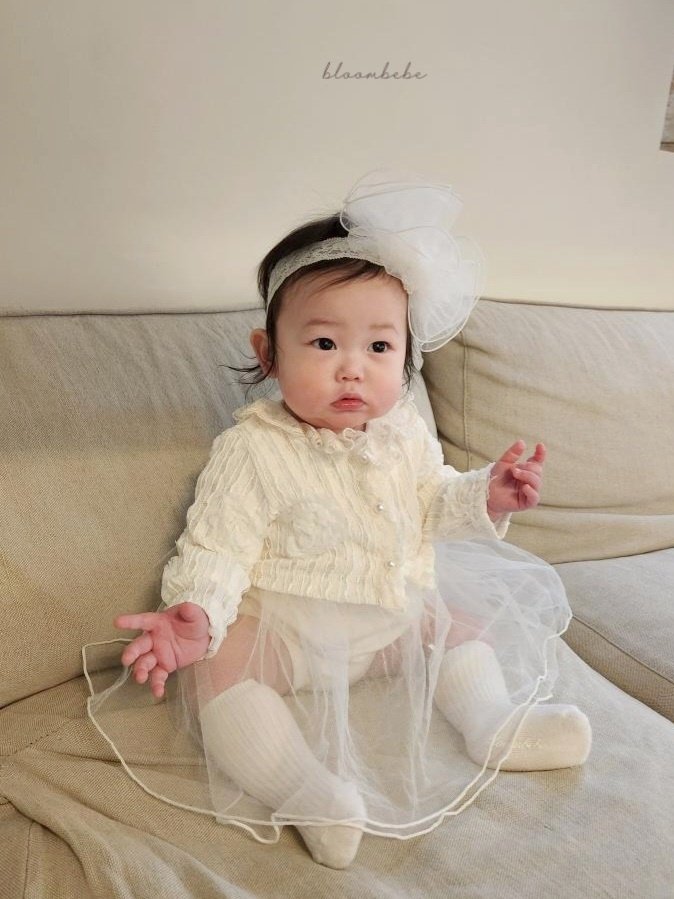 Bloombebe - Korean Baby Fashion - #babyoutfit - Rose Lace Suit Cardigan Set