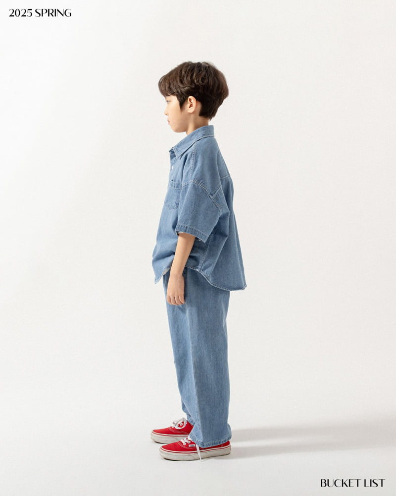 Bucket List - Korean Children Fashion - #childofig - Basic Denim Short Sleeved Shirt - 8