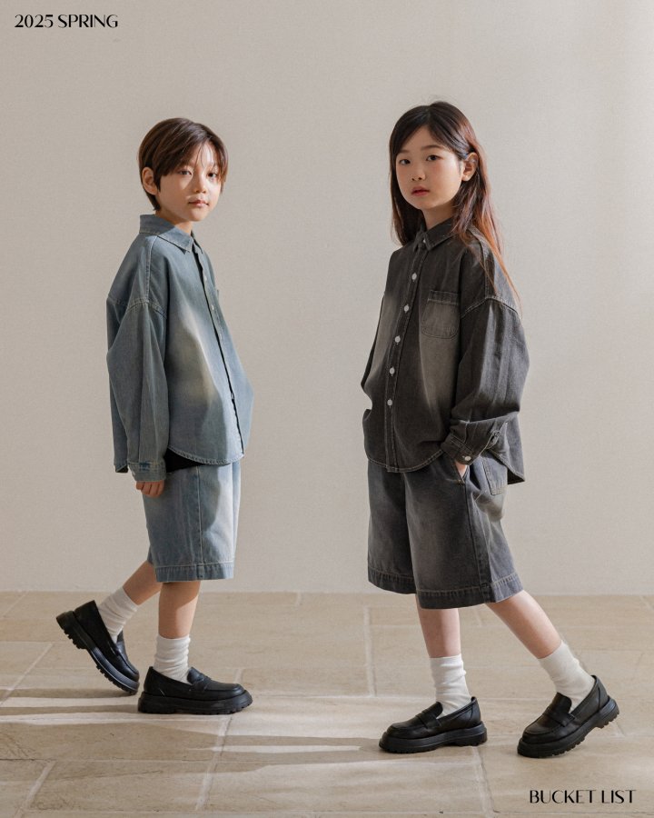 Bucket List - Korean Children Fashion - #childofig - Brush Denim Shirt - 4