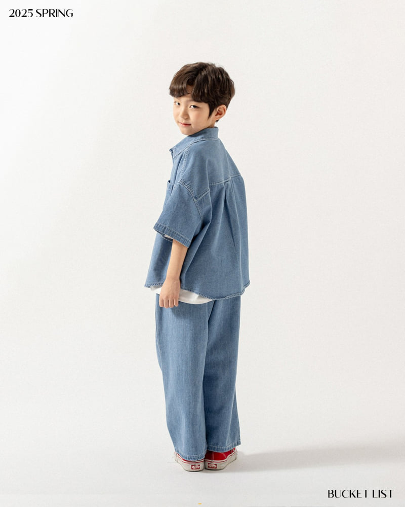Bucket List - Korean Children Fashion - #childrensboutique - Basic Denim Short Sleeved Shirt - 9