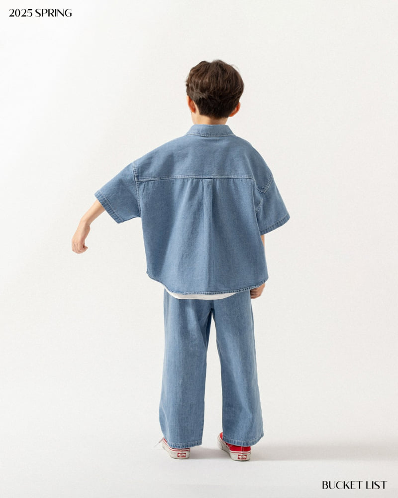 Bucket List - Korean Children Fashion - #discoveringself - Basic Denim Short Sleeved Shirt - 11